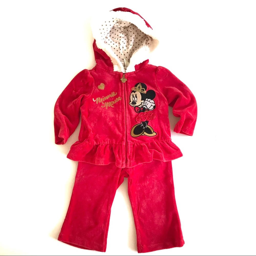 DISNEY BABY Infant Red Velvet Minnie Sweatsuit